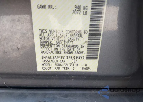 2015 Nissan Altima 2.5 S из США, поврежденный, VIN 1N4AL3AP4FC193601